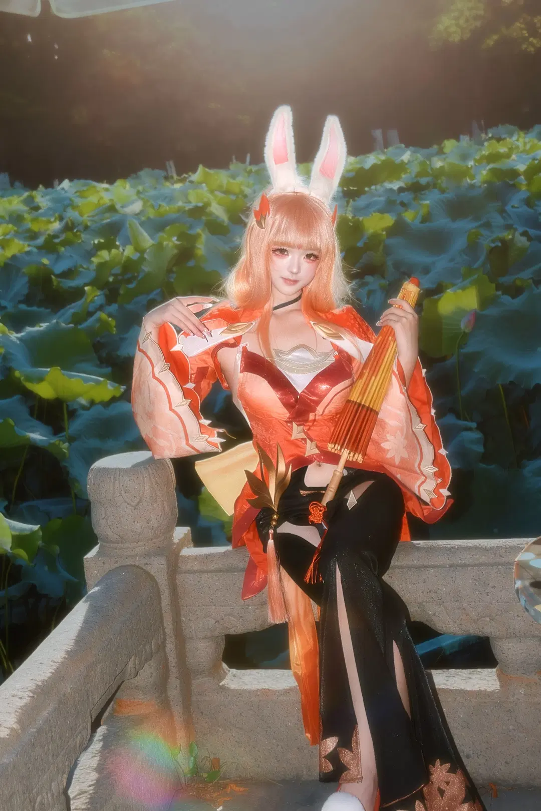cosplay, 兔耳造型, 公孙离cos, 荷花池外景, 国风写真