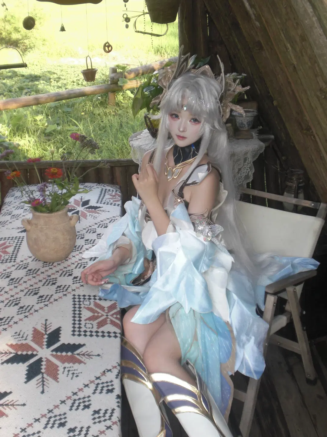 Outdoor photography, Diaochan cosplay, Ancient style cosplay, Silver hair, Midsummer
