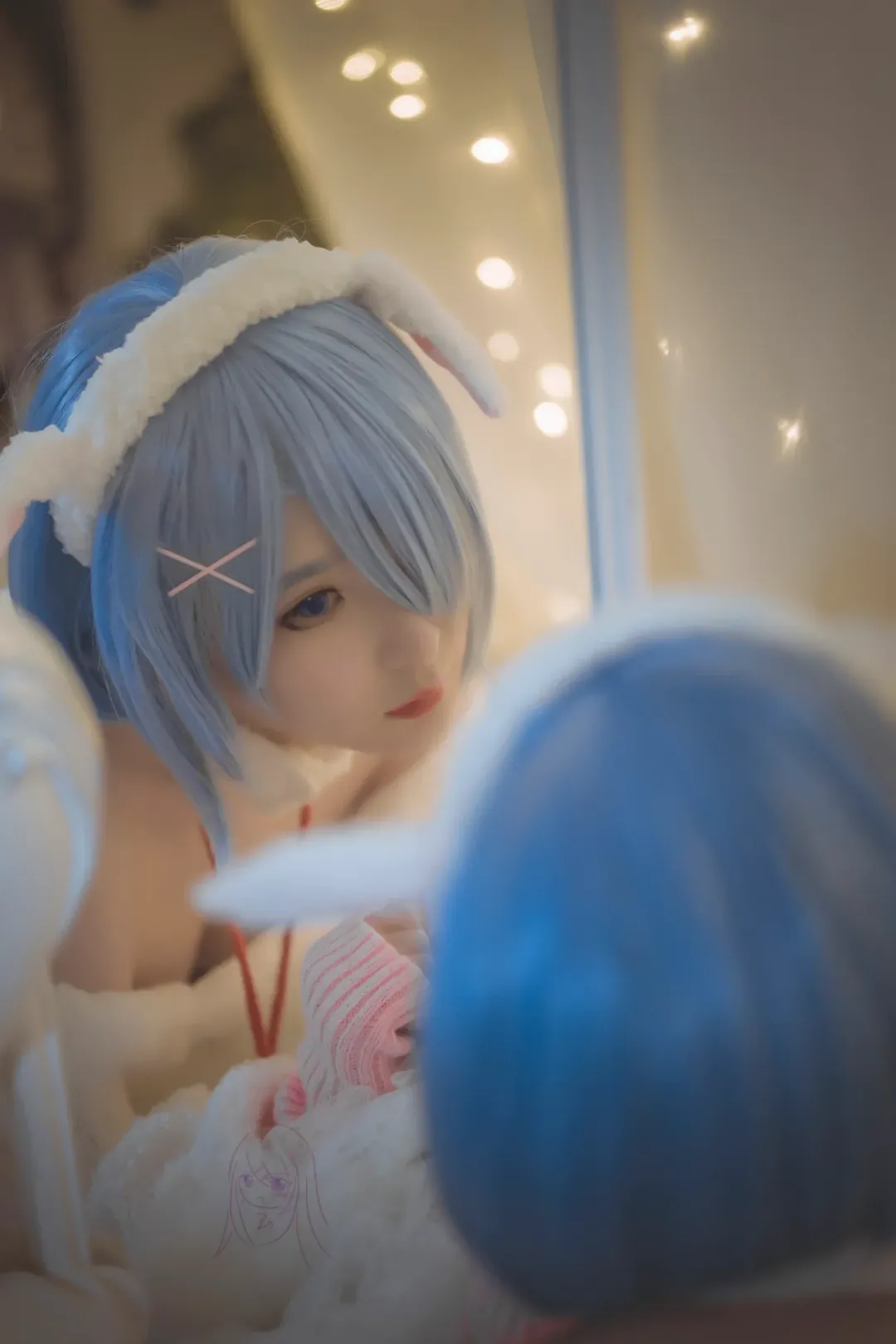 从零开始的异世界生活, 二次元cosplay, 蕾姆cos, 蓝发少女, 冬日毛绒装扮 - 第1张