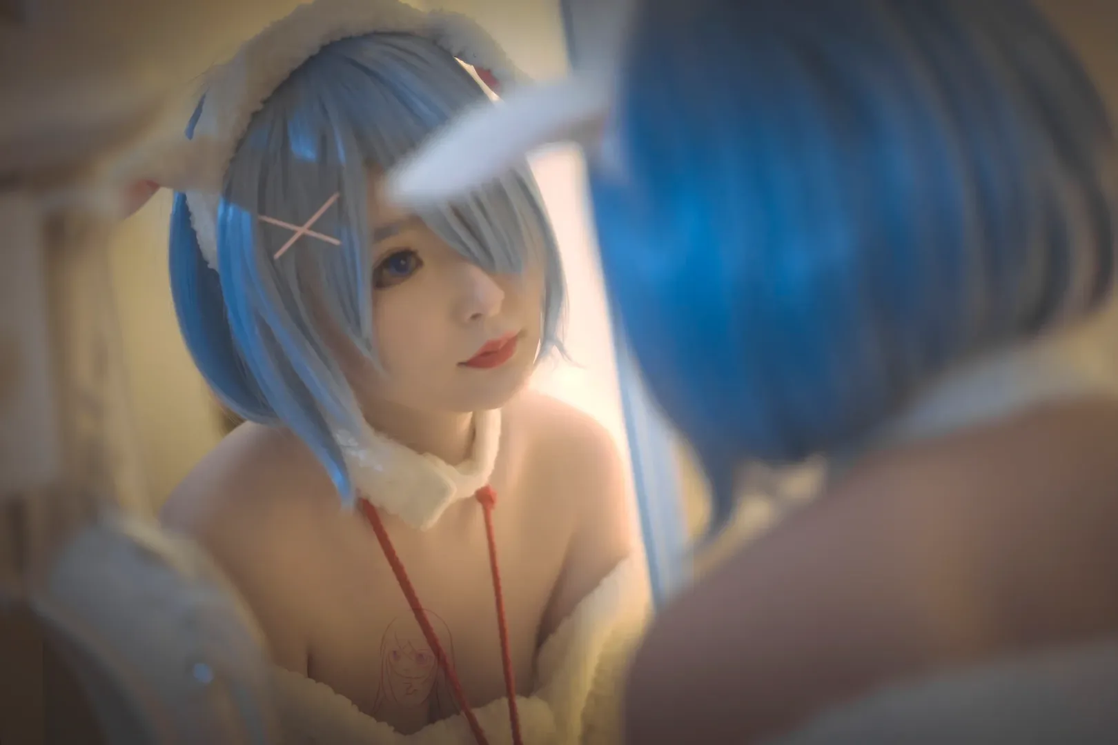 从零开始的异世界生活, 二次元cosplay, 蕾姆cos, 蓝发少女, 冬日毛绒装扮 - 第3张