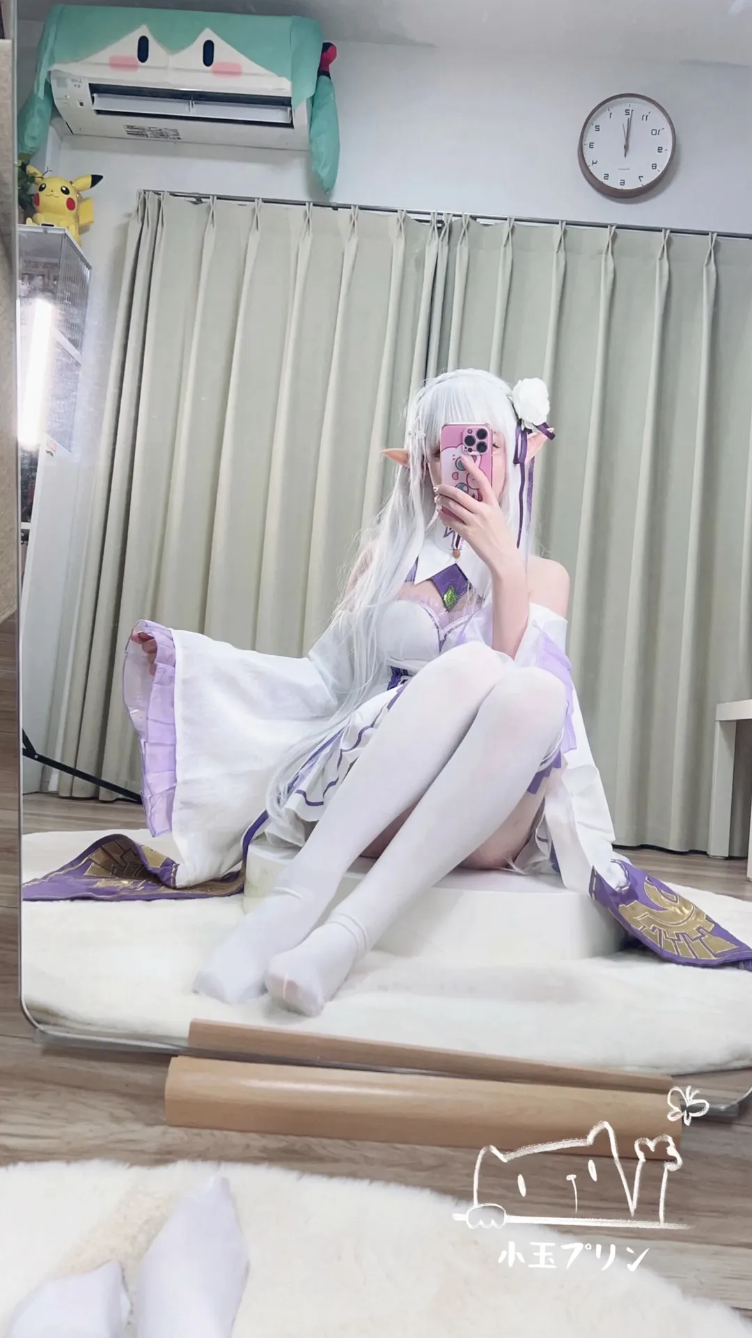 镜面自拍, 从零开始的异世界生活, 二次元cos, 爱蜜莉雅cos, 白丝cos - 第3张
