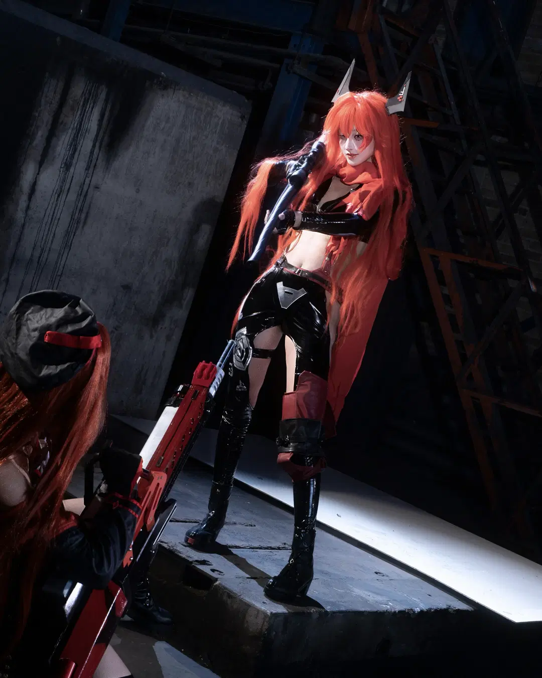 工业风摄影, 双人cosplay, 黑丝过膝袜, 帽神cos, Rapi cos