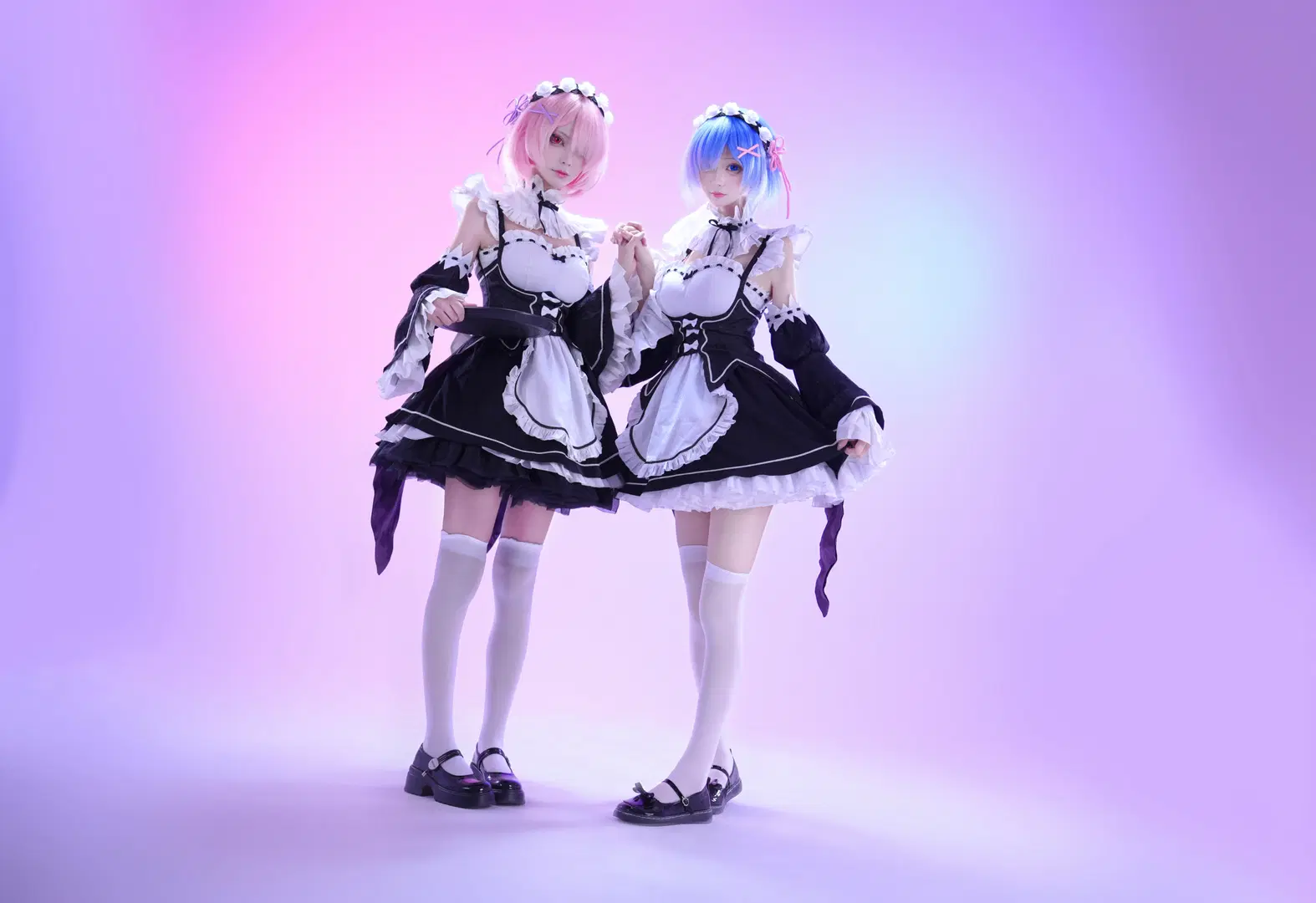 从零开始的异世界生活, 女仆装cos, 拉姆蕾姆cos, 双人cosplay, 白丝cos