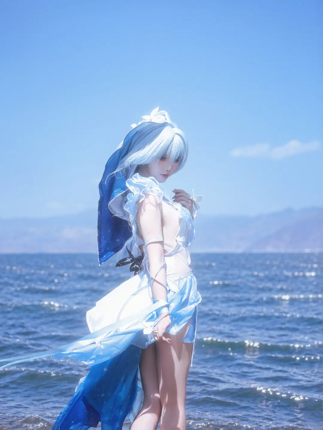 鸣潮, 氛围感, 守岸人cos, 蓝色系, 海边cos