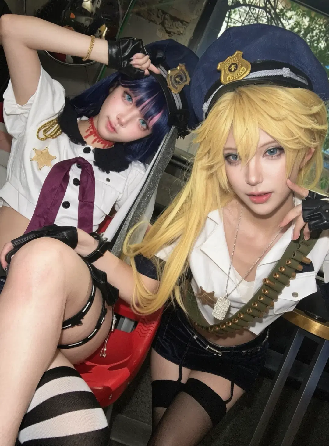 cosplay, 吊带袜天使, 丝袜, panty stocking cos, 警察制服