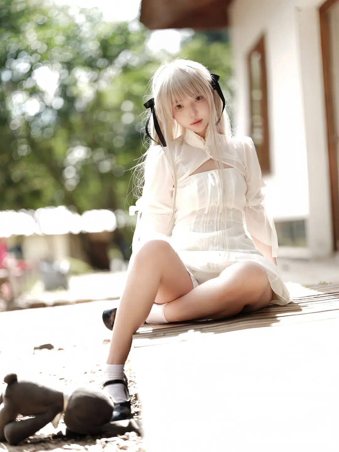 cosplay, 穹妹cos, 白裙, 白丝, 银发