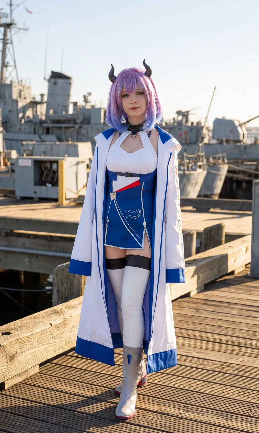 【ヒューストン(II)コスプレ】アズールレーン 港の夕日に映える青白制服の港のポートレート - 万艳同芳 - 2枚目