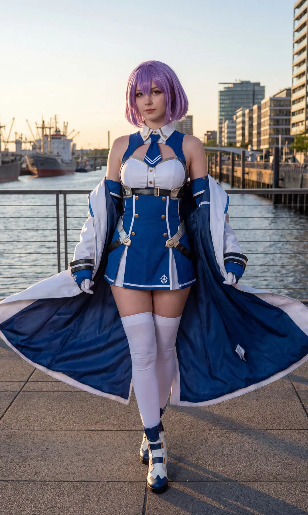 アズールレーン, 白ストッキング, ミリタリー風, ヒューストン(II)コスプレ, 港のポートレート