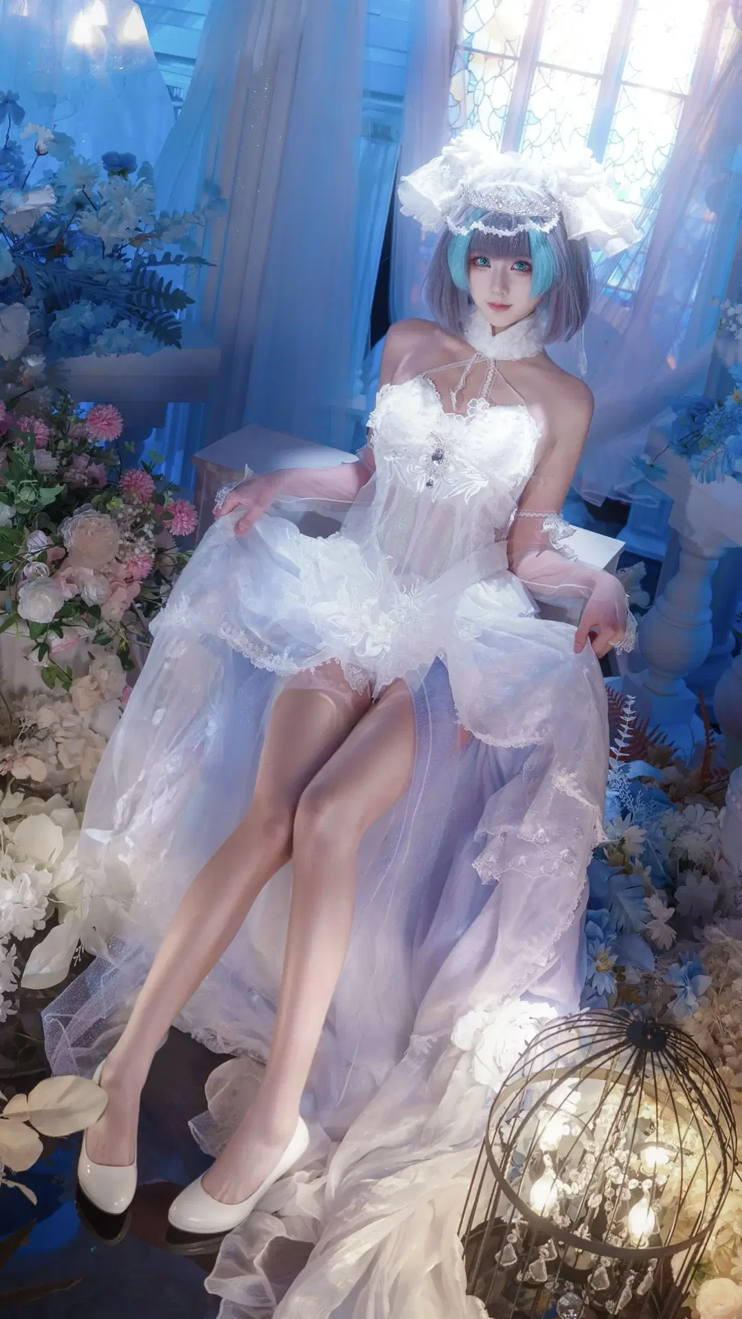 【柴郡cos】碧蓝航线 纯白婚纱与蓝发的梦幻交织