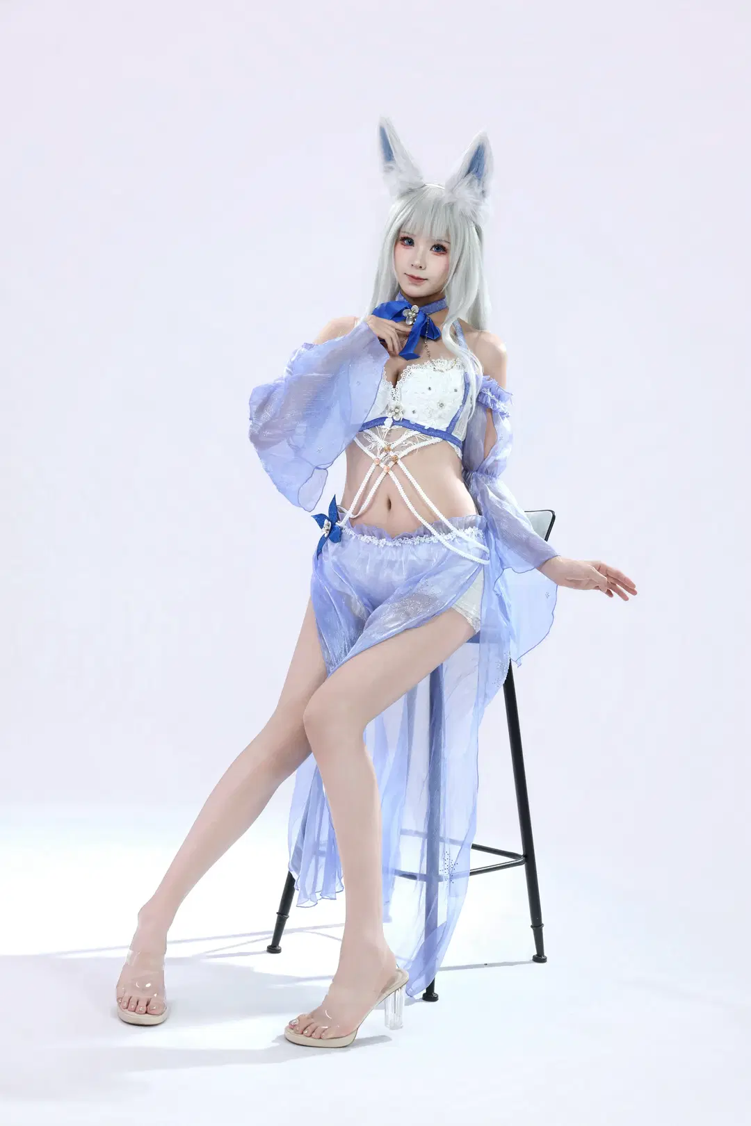 碧蓝航线, 二次元cosplay, 信浓cos, 兽耳cos, 浅蓝薄纱裙
