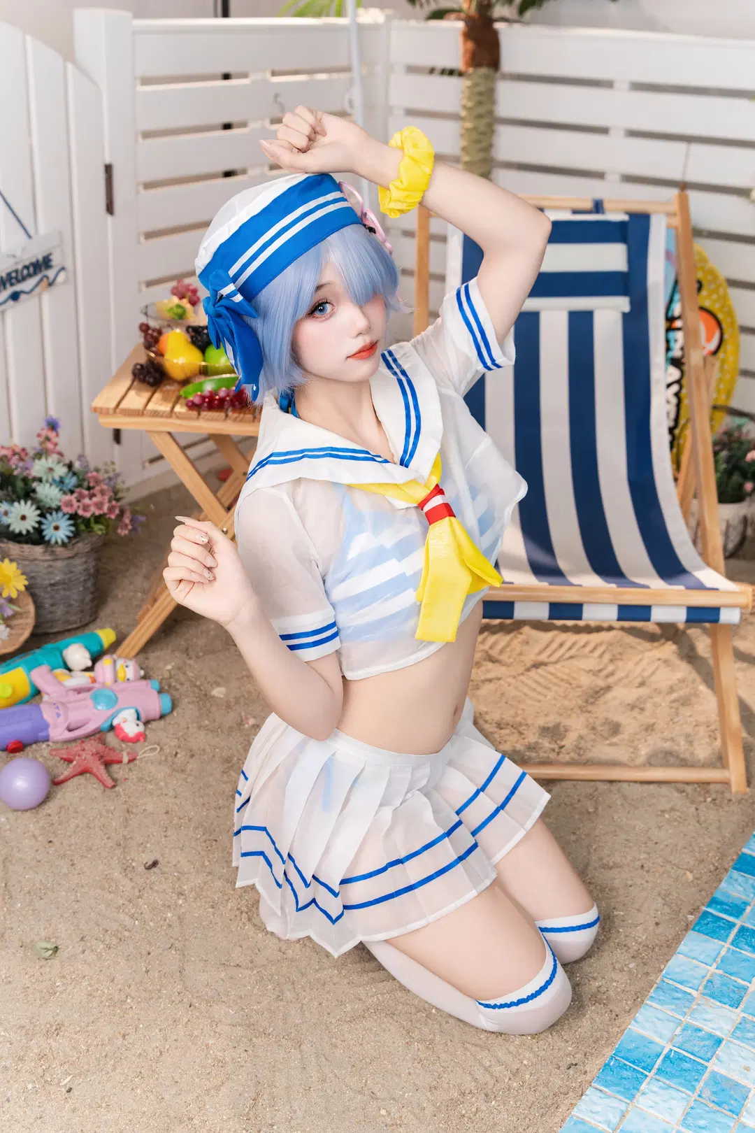 cosplay, 白丝, 水手服, 沙滩摄影, 小雷姆cos