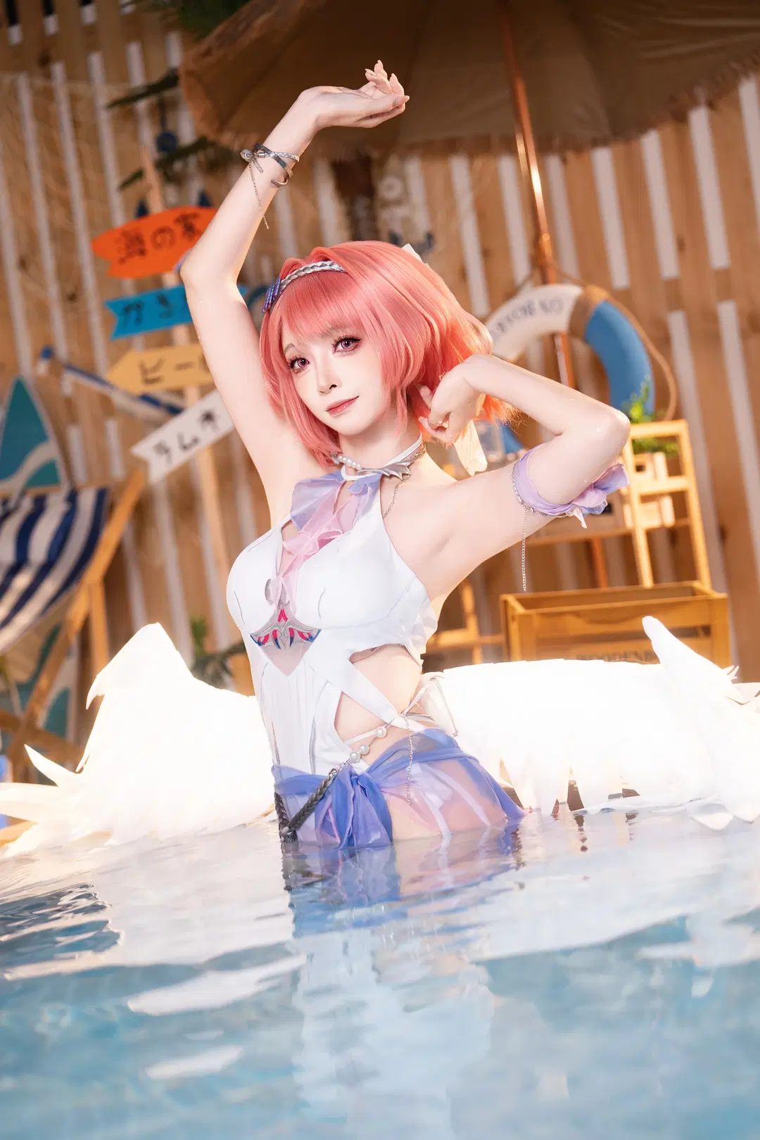 Remielle Swimsuit Cosplay: Freezing a Refreshing Summer Moment by the Pool by 米三华（线下授课） - Image 3