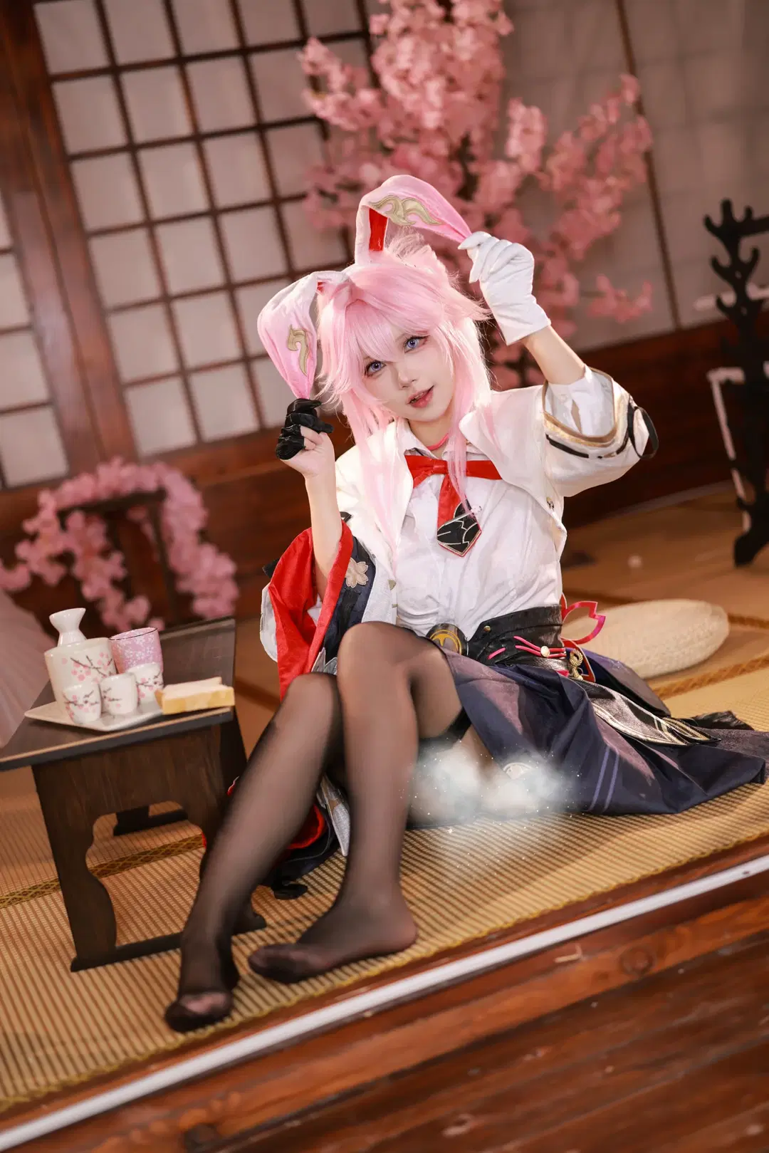 Honkai: Star Rail, Evanescia cosplay, Japanese style cosplay, Bunny girl, Black stockings cosplay