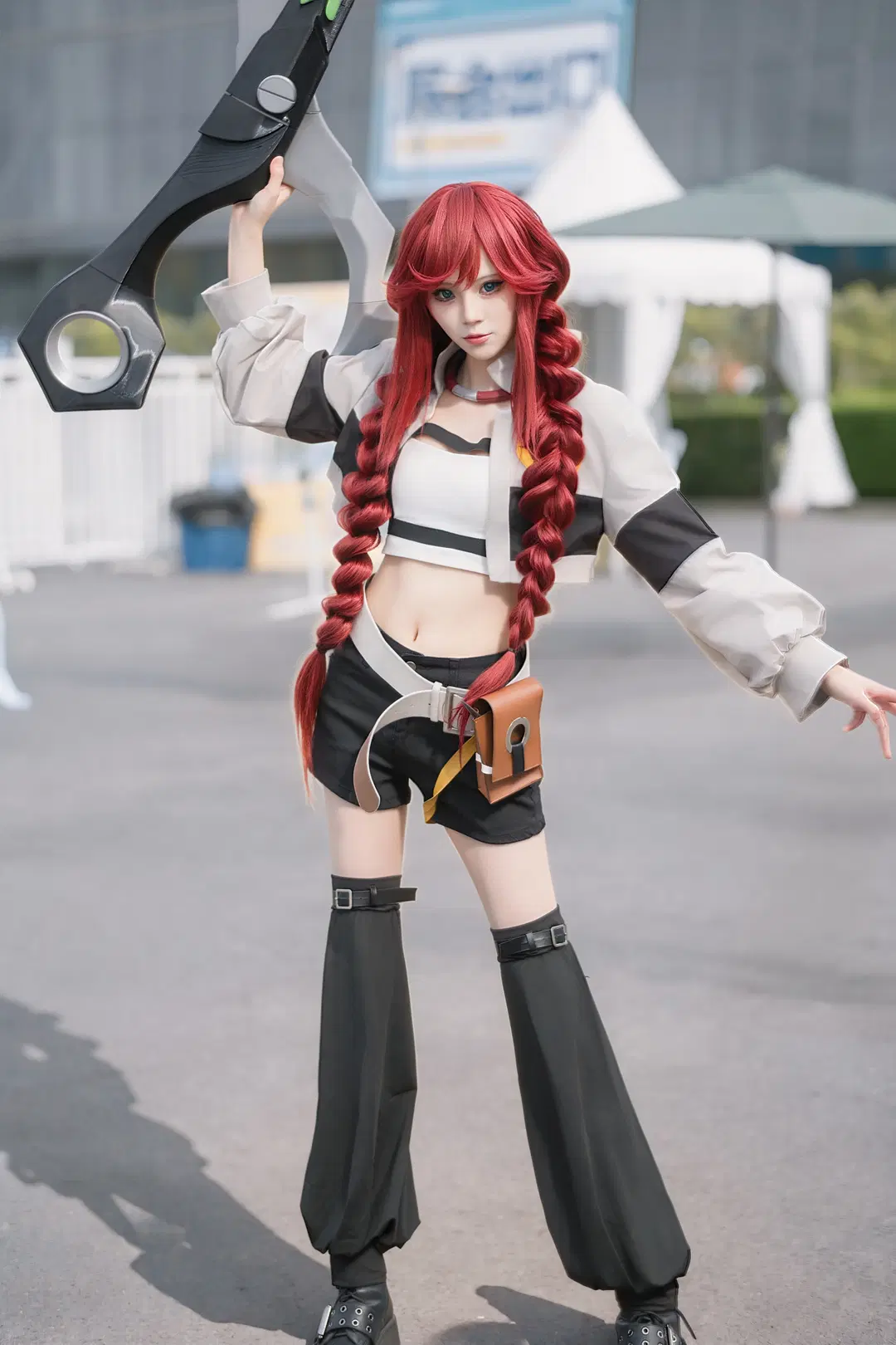 Anime-style fashion, Convention outdoor photoshoot, Gachiakuta, Riyo cosplay, Red braids