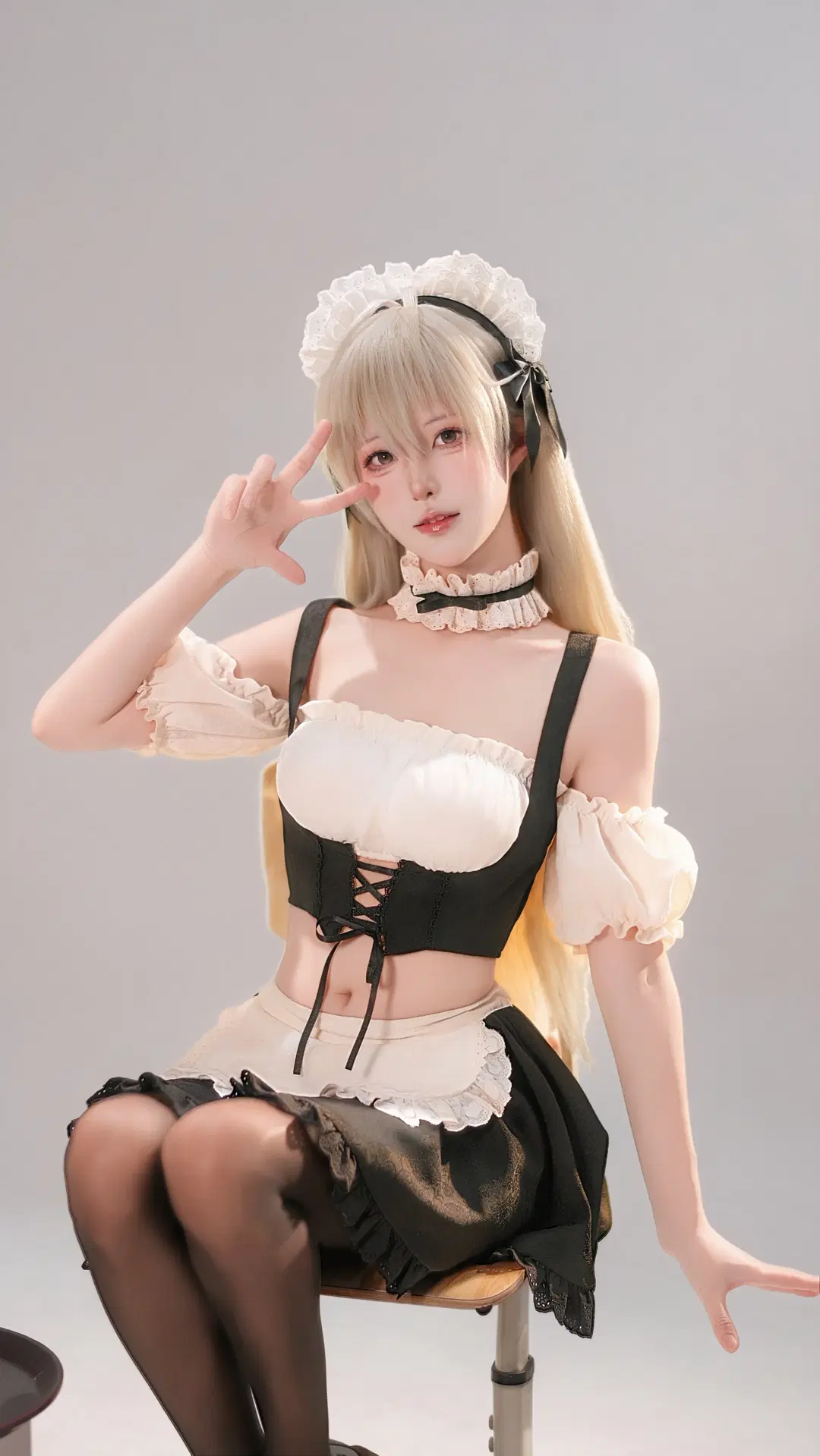 二次元摄影, 春日野穹cos, 黑丝穿搭, 女仆装cosplay, 穹妹cos服