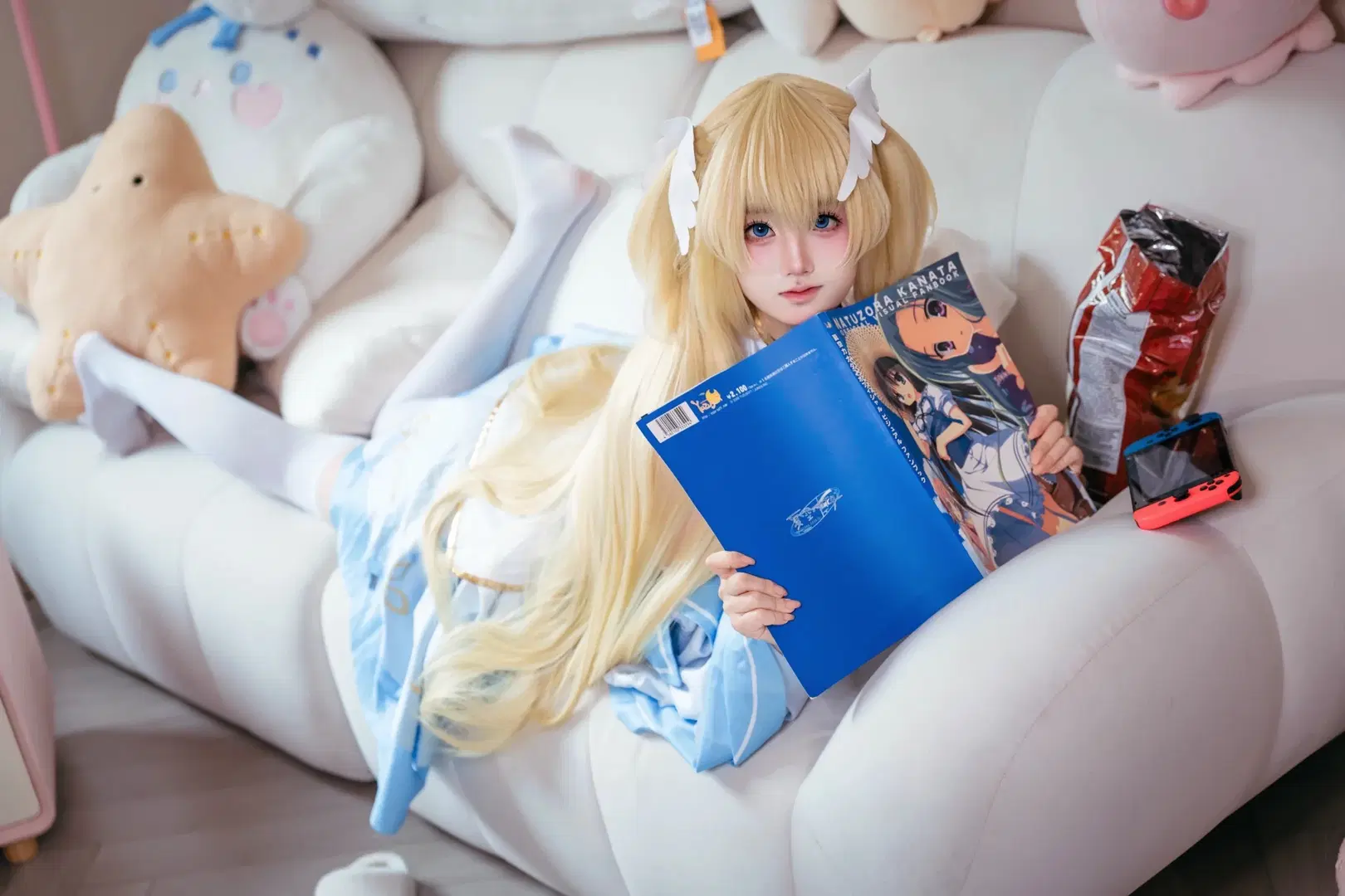 Anime girl, Shirayuki Noa cosplay, Angel Beats!, White tights cosplay, Daily life at home