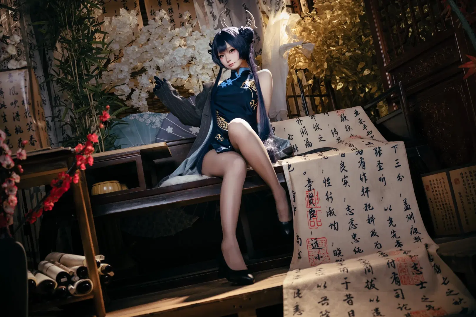 [Misaki cosplay] Sensei, I'm Feeling a Bit Under the Weather: Blue Archive's Chinese Qipao Charm by 阿森纳的小马丁 - Image 4