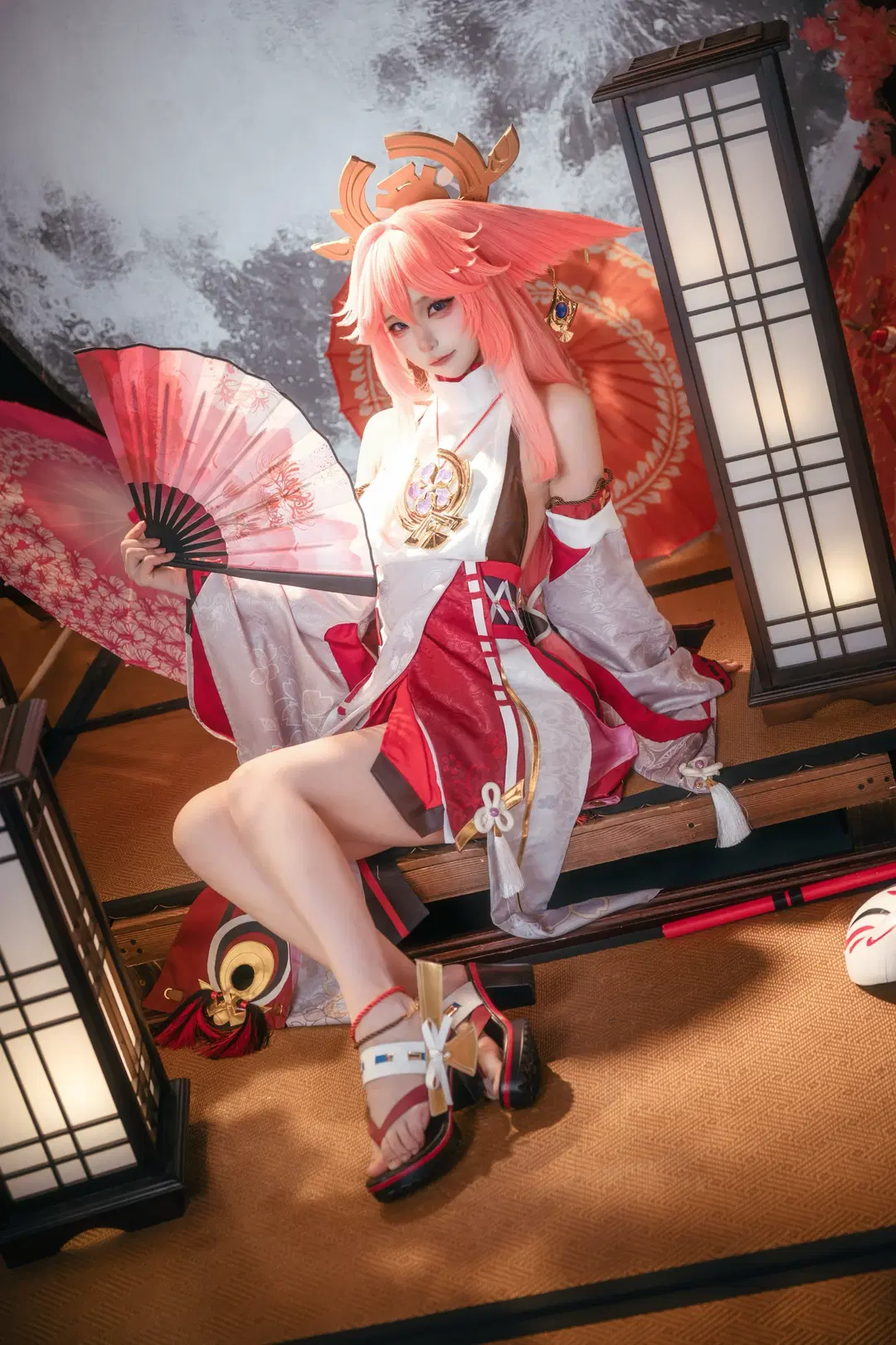 原神, 唯美摄影, 和风, 八重神子cos, 巫女服