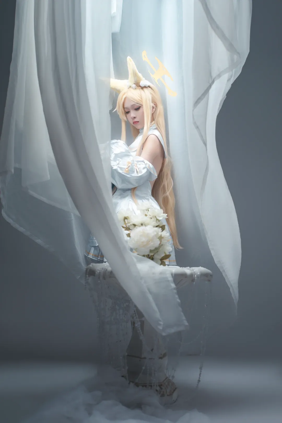 cosplay, 蔚蓝档案, 白色洋装, 圣娅cos, 雪景布置