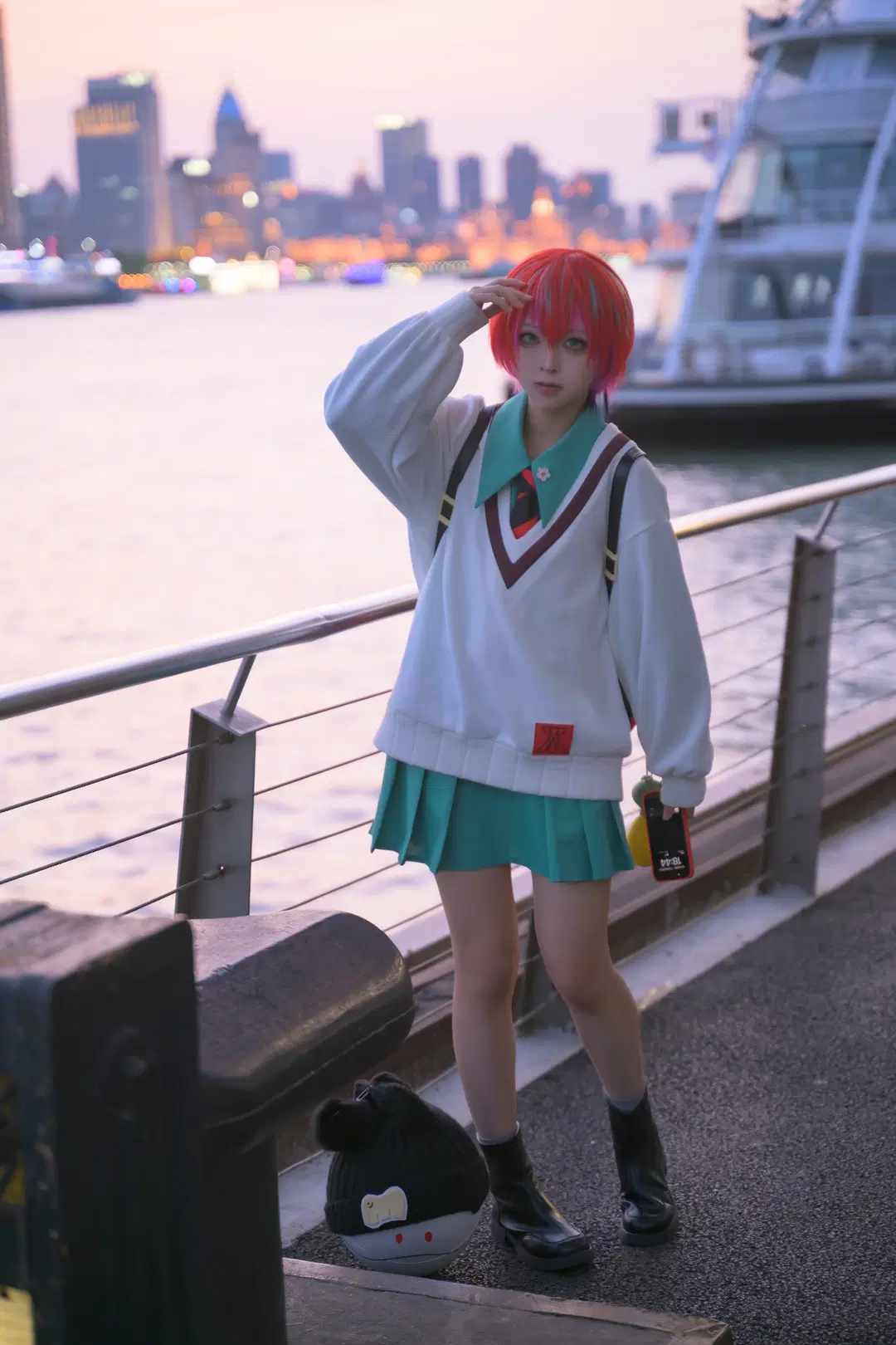 水手服穿搭, 玛秋cos, 高达gquuuuuux, 天手让叶cos, 江边夜景
