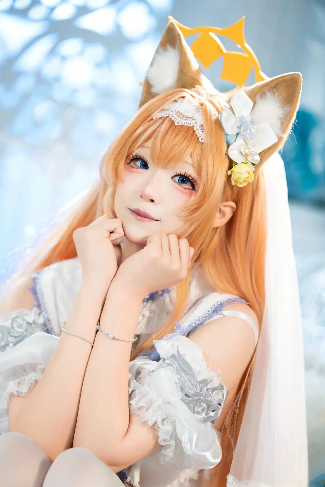 [Marie cosplay] Blue Archive Pure White Vow: Dreamy White Veil and White Stockings by 茶包 - Image 10