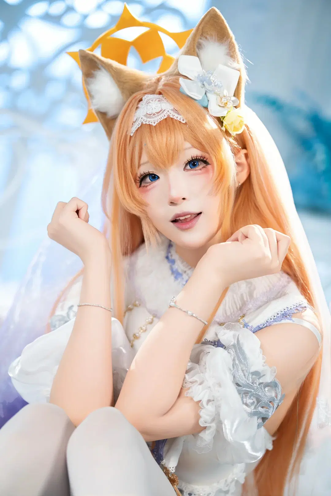 [Marie cosplay] Blue Archive Pure White Vow: Dreamy White Veil and White Stockings by 茶包 - Image 11