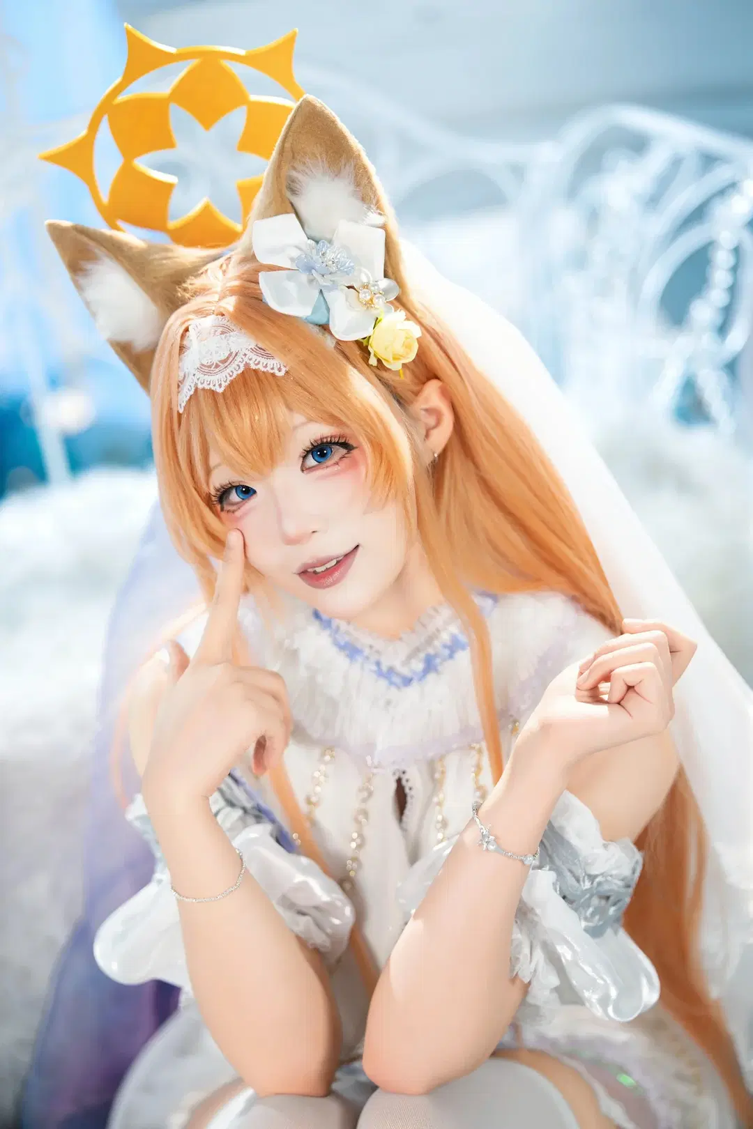 [Marie cosplay] Blue Archive Pure White Vow: Dreamy White Veil and White Stockings by 茶包 - Image 12