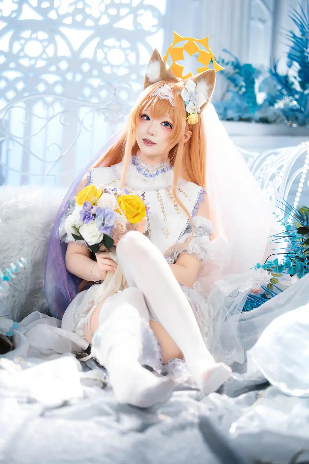 [Marie cosplay] Blue Archive Pure White Vow: Dreamy White Veil and White Stockings by 茶包 - Image 2