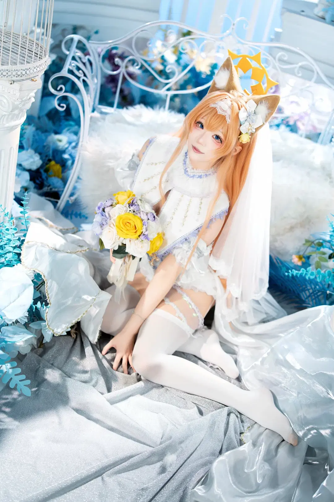 [Marie cosplay] Blue Archive Pure White Vow: Dreamy White Veil and White Stockings by 茶包 - Image 4