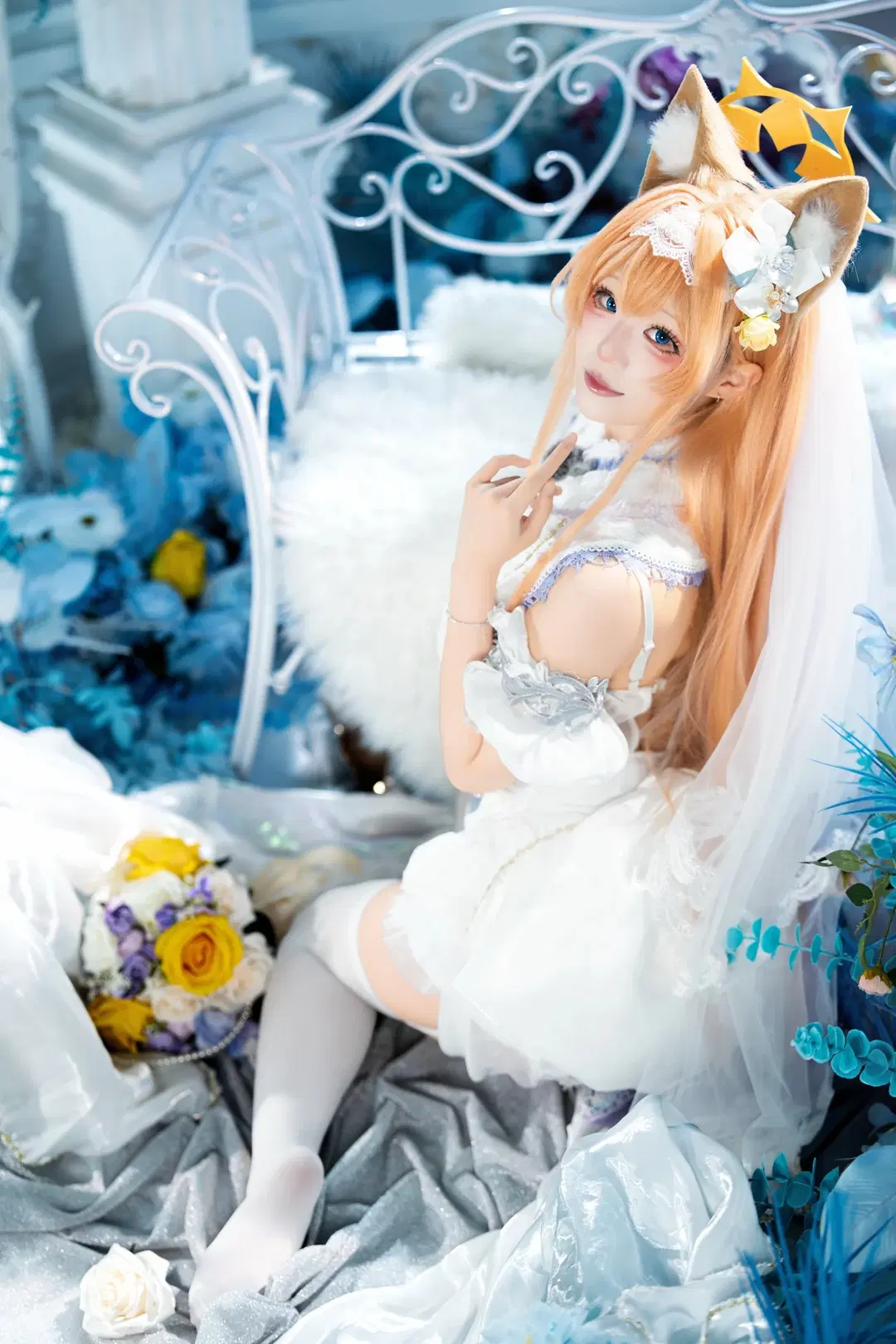 [Marie cosplay] Blue Archive Pure White Vow: Dreamy White Veil and White Stockings by 茶包 - Image 5