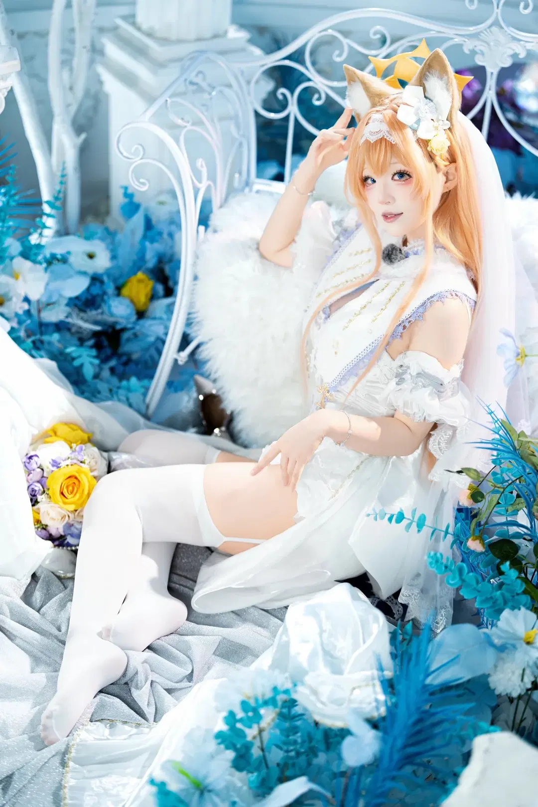 [Marie cosplay] Blue Archive Pure White Vow: Dreamy White Veil and White Stockings by 茶包 - Image 6