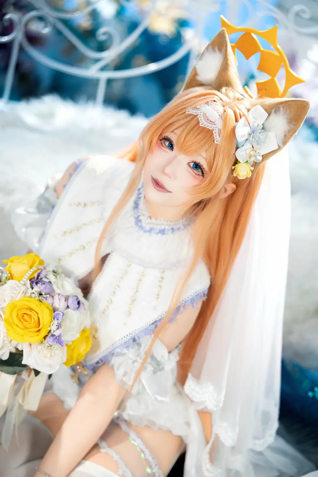 [Marie cosplay] Blue Archive Pure White Vow: Dreamy White Veil and White Stockings by 茶包 - Image 9