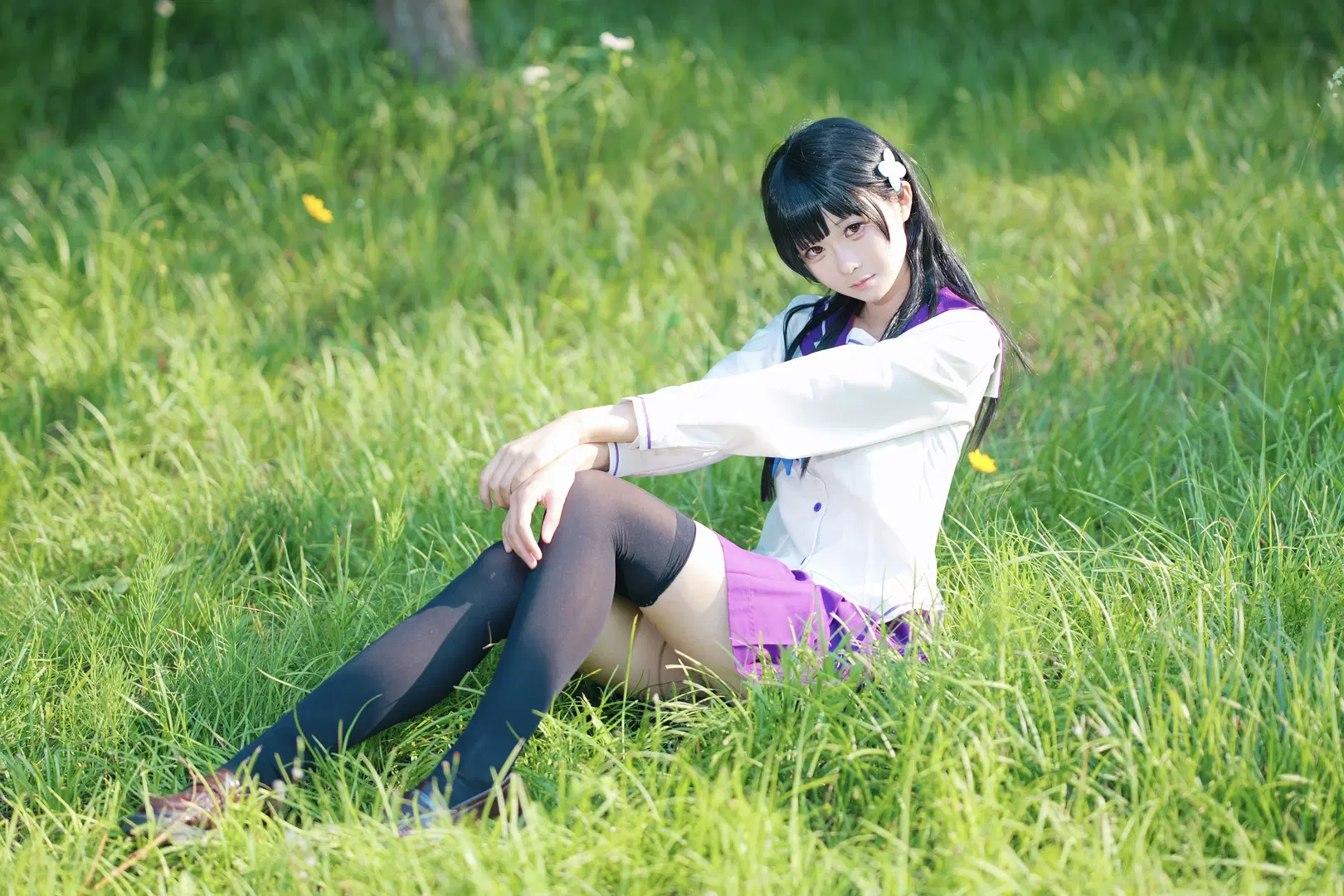 【Sankarea: Undying Love cosplay】Endless Summer of Hydrangea: Sailor Suit Maiden Amidst Blossoms (Anime-style photography & Black stockings) by 段景 - Image 13