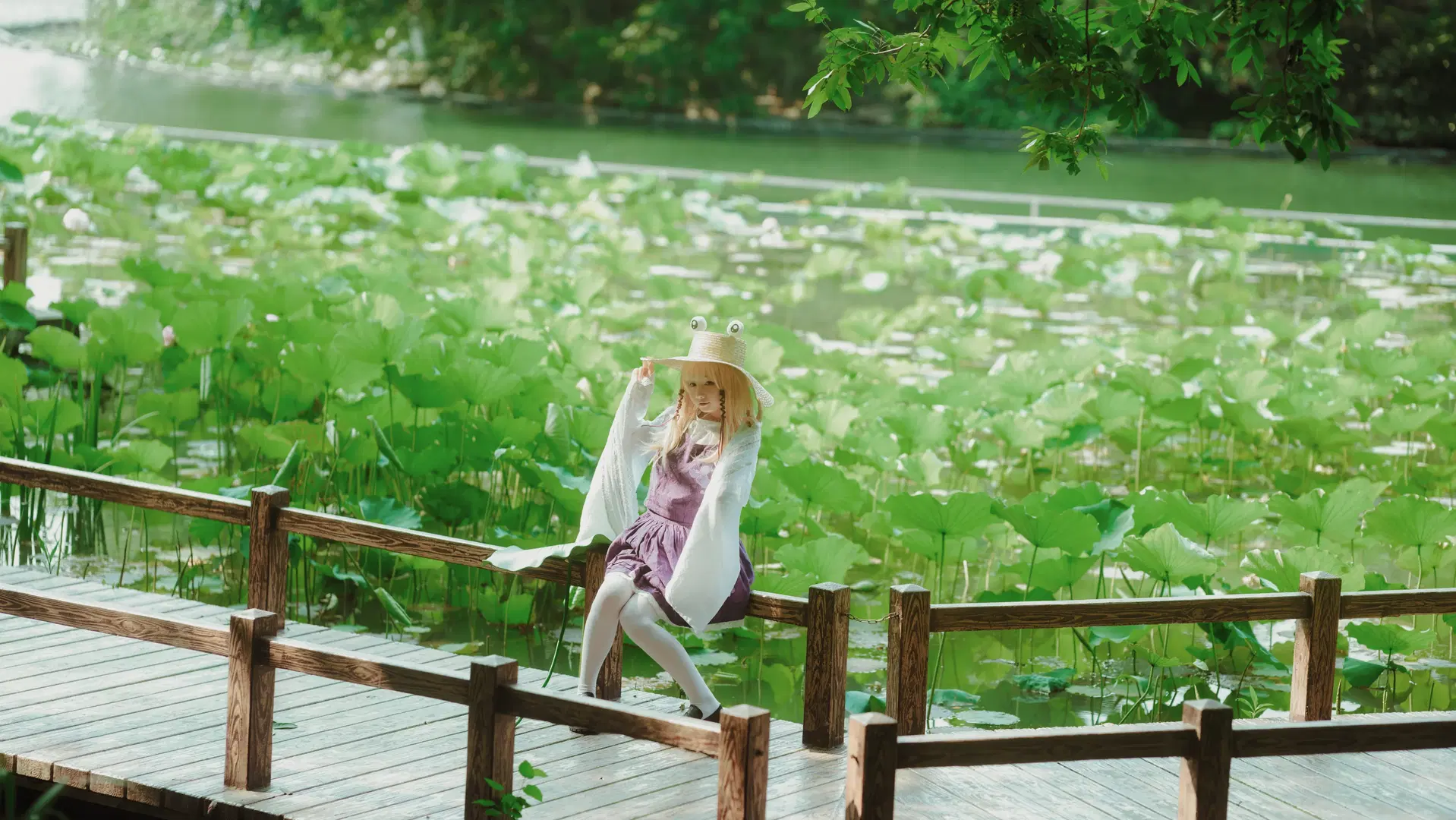 cosplay, 东方Project, 白丝, 洩矢诹访子cos, 夏日外景