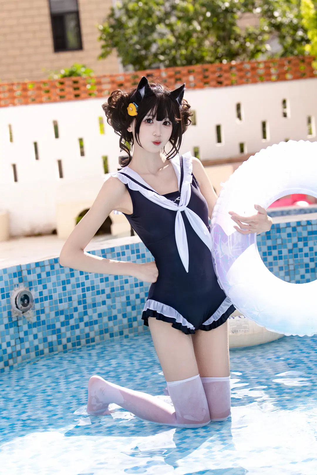 Summer Escape Plan: Sailor-Style Cat Ear Swimsuit Poolside Diary by 北原 - Image 2