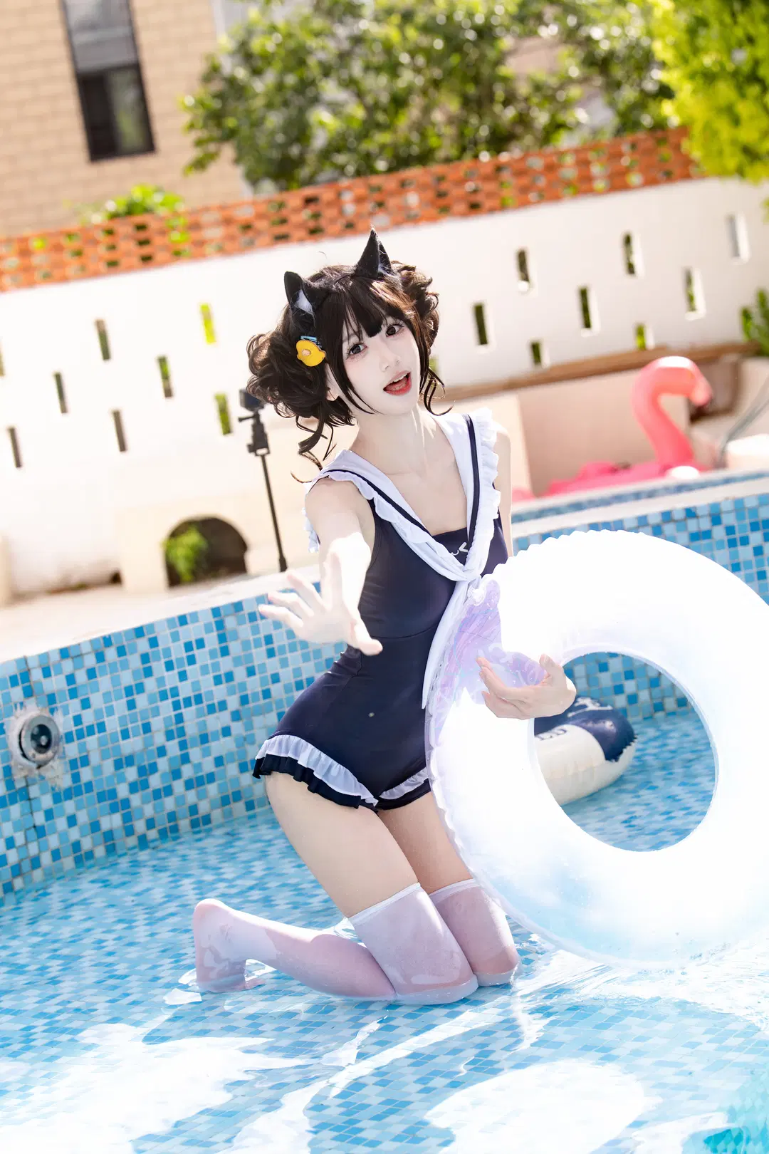 Summer Escape Plan: Sailor-Style Cat Ear Swimsuit Poolside Diary by 北原 - Image 3