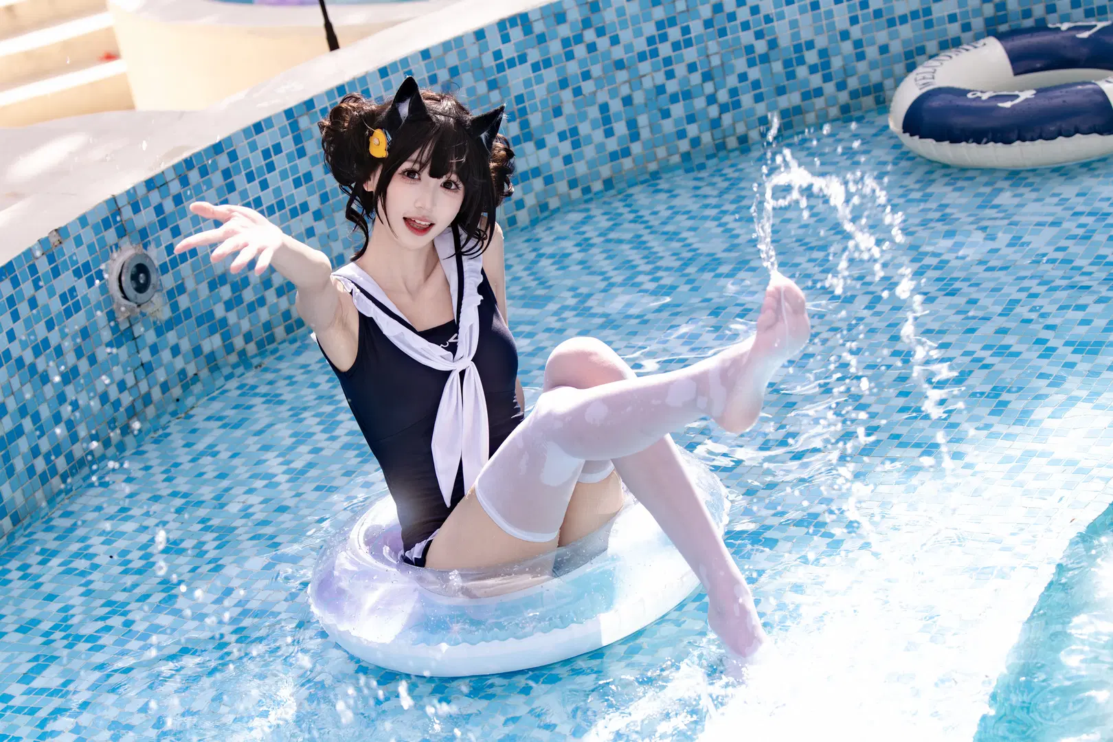 Summer Escape Plan: Sailor-Style Cat Ear Swimsuit Poolside Diary by 北原 - Image 4