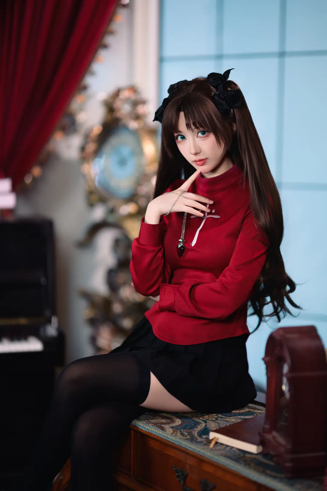 cosplay, Fate, 远坂凛cos, 复古书房, 过膝袜
