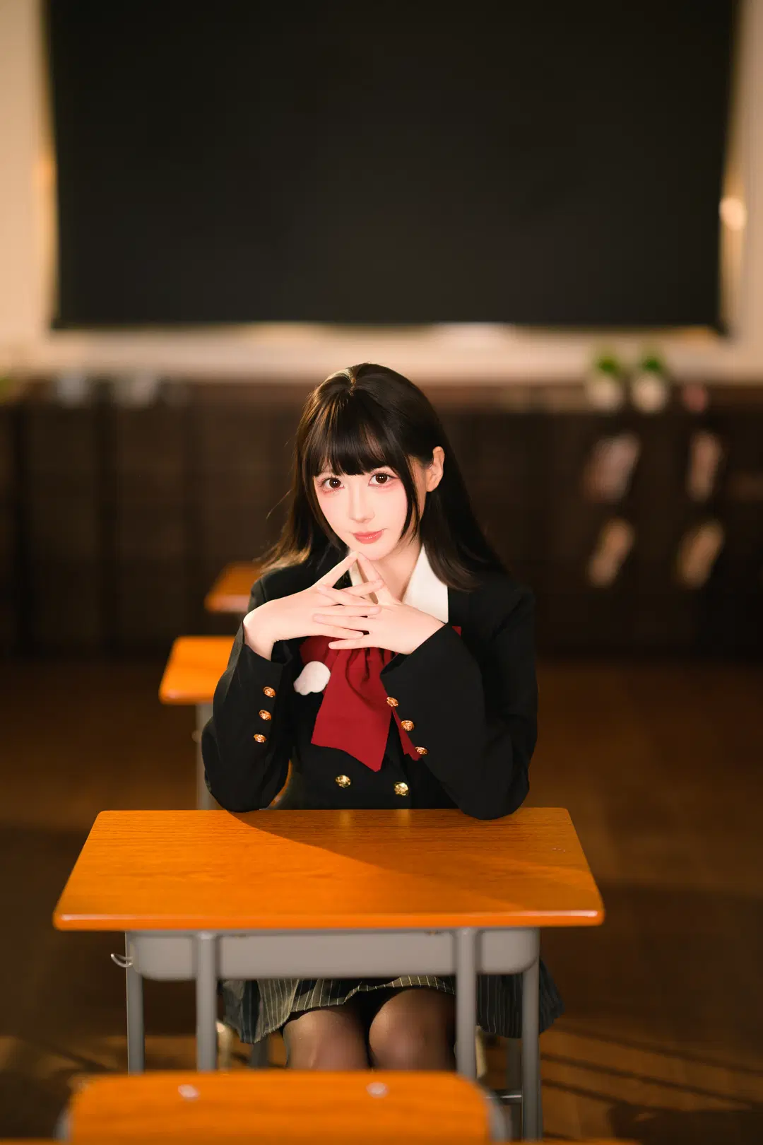 【JK uniform】After-School Campus Style Photoshoot: Classroom Portrait Atmosphere Under Wide Aperture (cosplay & Black stockings) by 银河天路 - Image 2