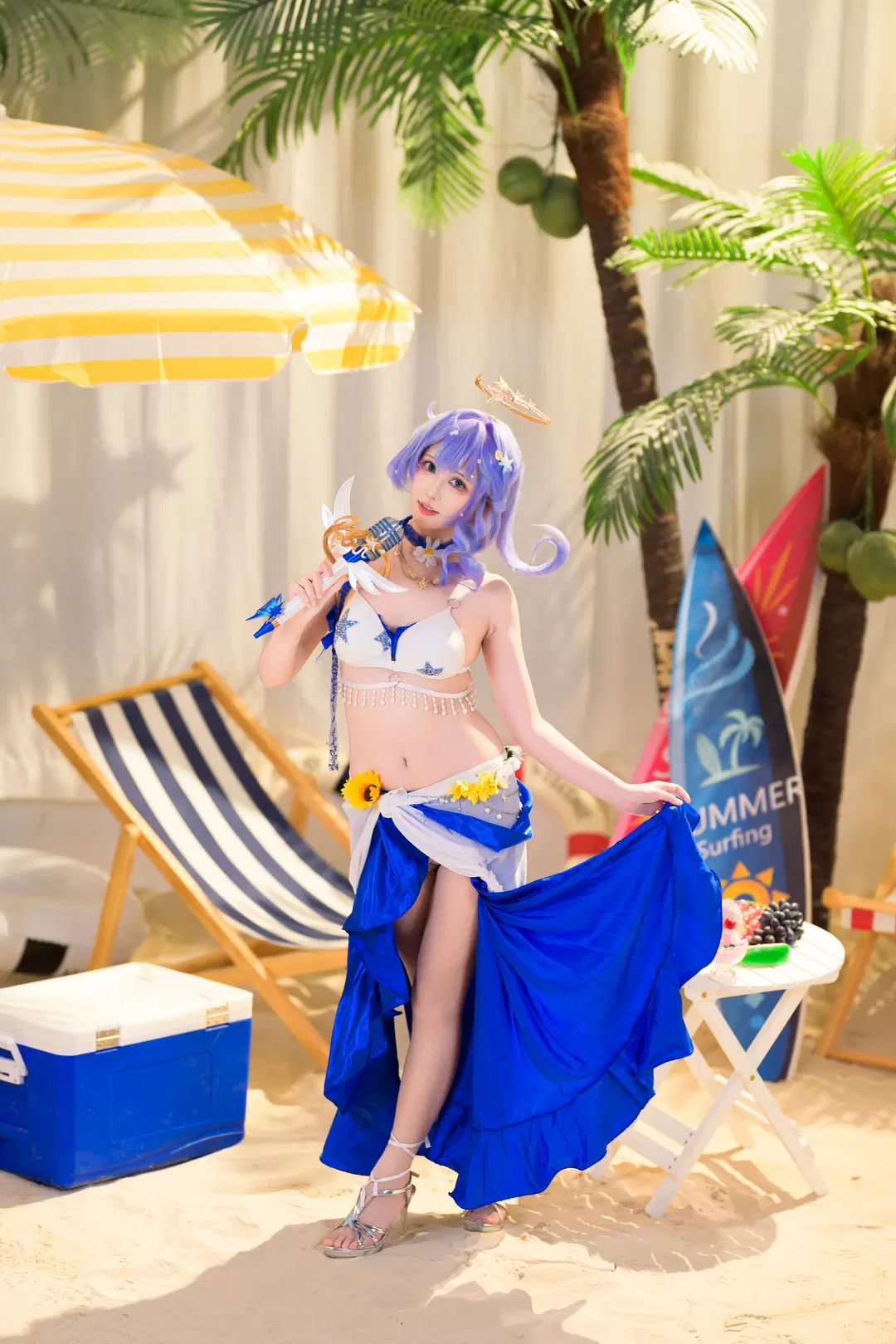 知更鸟cos, 泳装cosplay, 二次元美少女, 海边人像摄影, 夏日沙滩写真