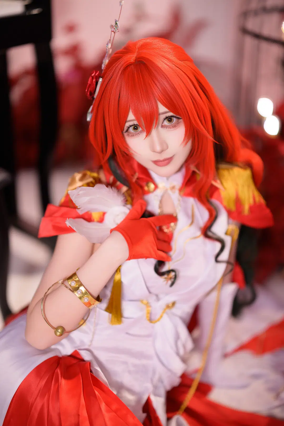 [Himeko cosplay] Honkai: Star Rail Himeko Embarks: Ornate Clash of Red-and-White Gown and Lance by 银河天路 - Image 4