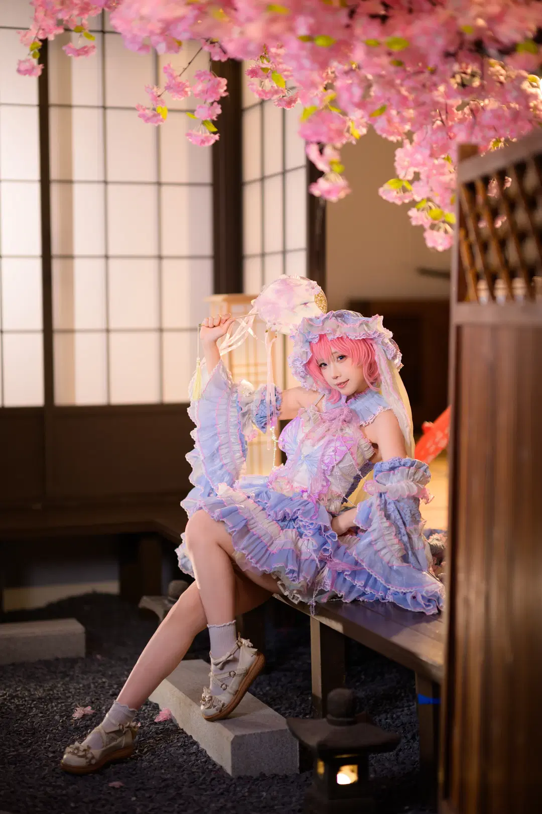 东方project, 西行寺幽幽子cos, 白丝, 樱花写真, 和风lolita