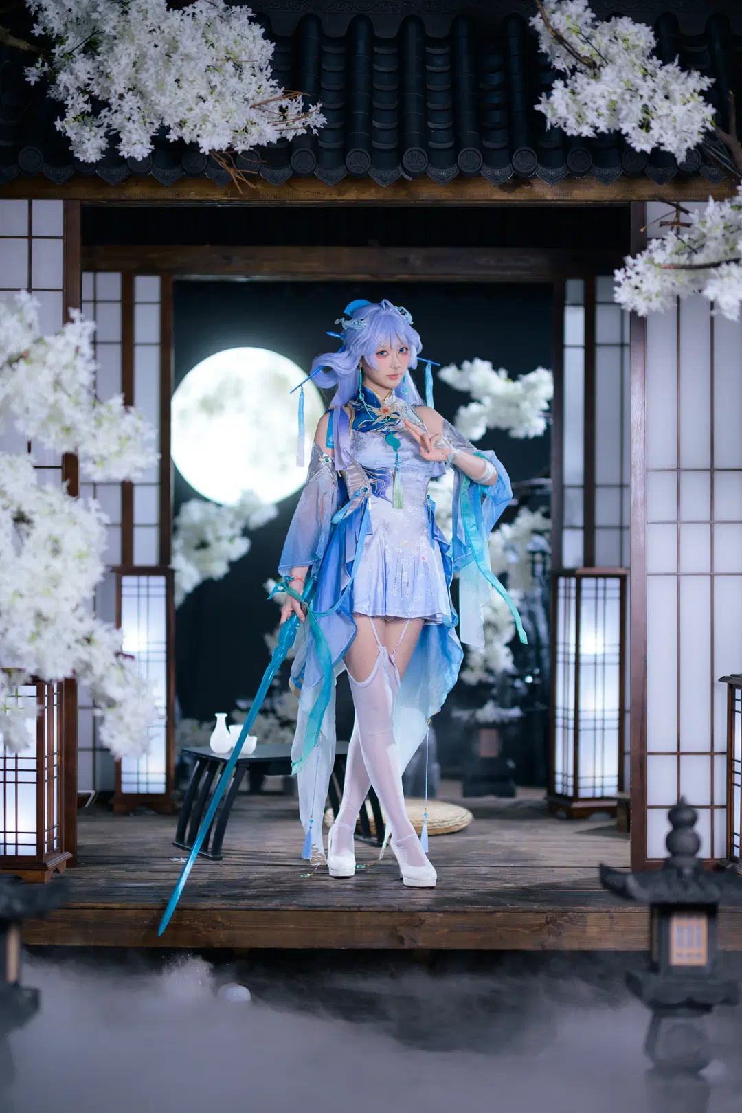 [Qingxiao cosplay] Wuthering Waves Qingxiao: A Blue and White Dream Under the Moonlight by 银河天路 - Image 3