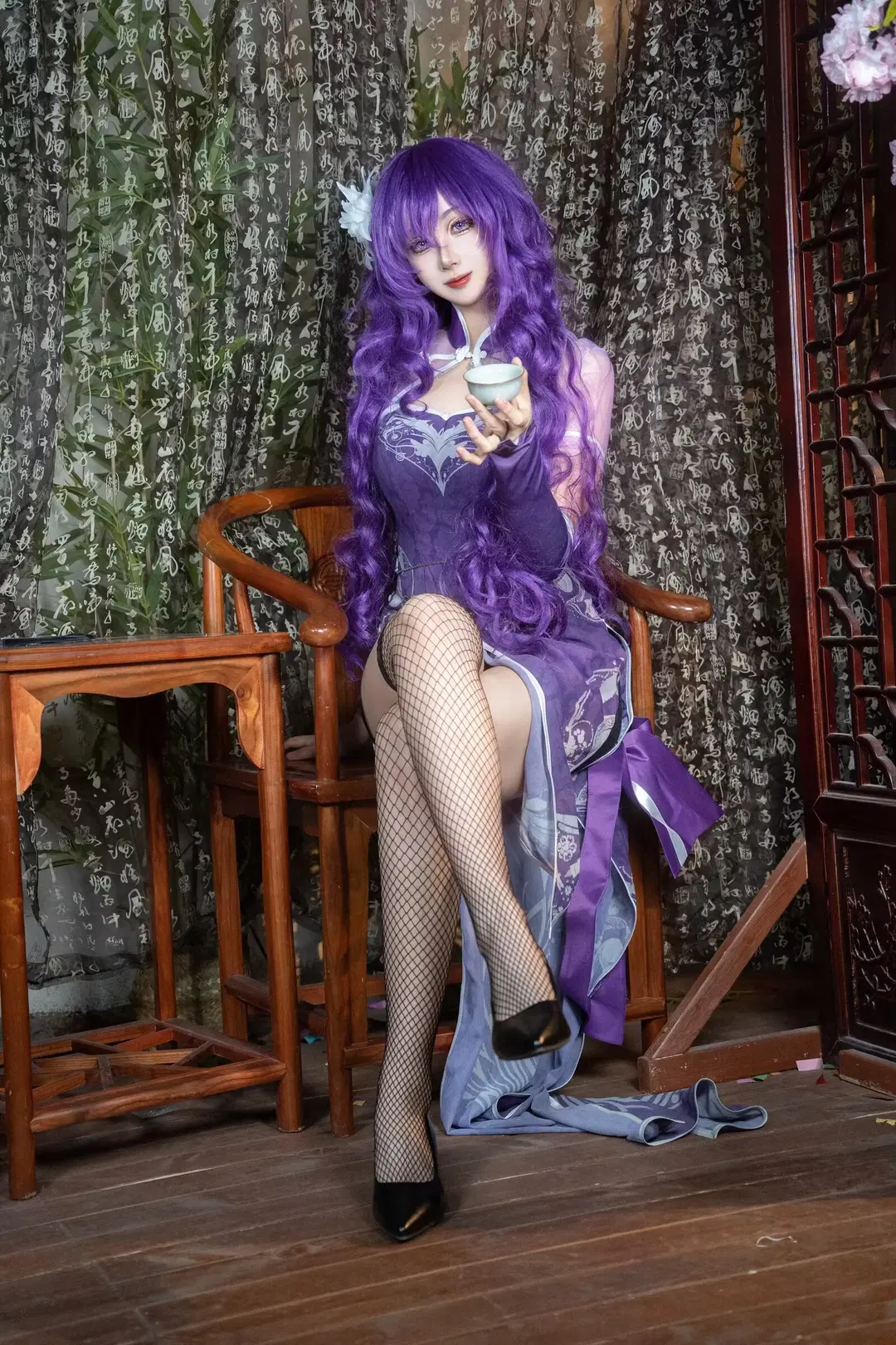 古风cos, 双人cosplay, 紫发cos, 银发cos, 渔网袜