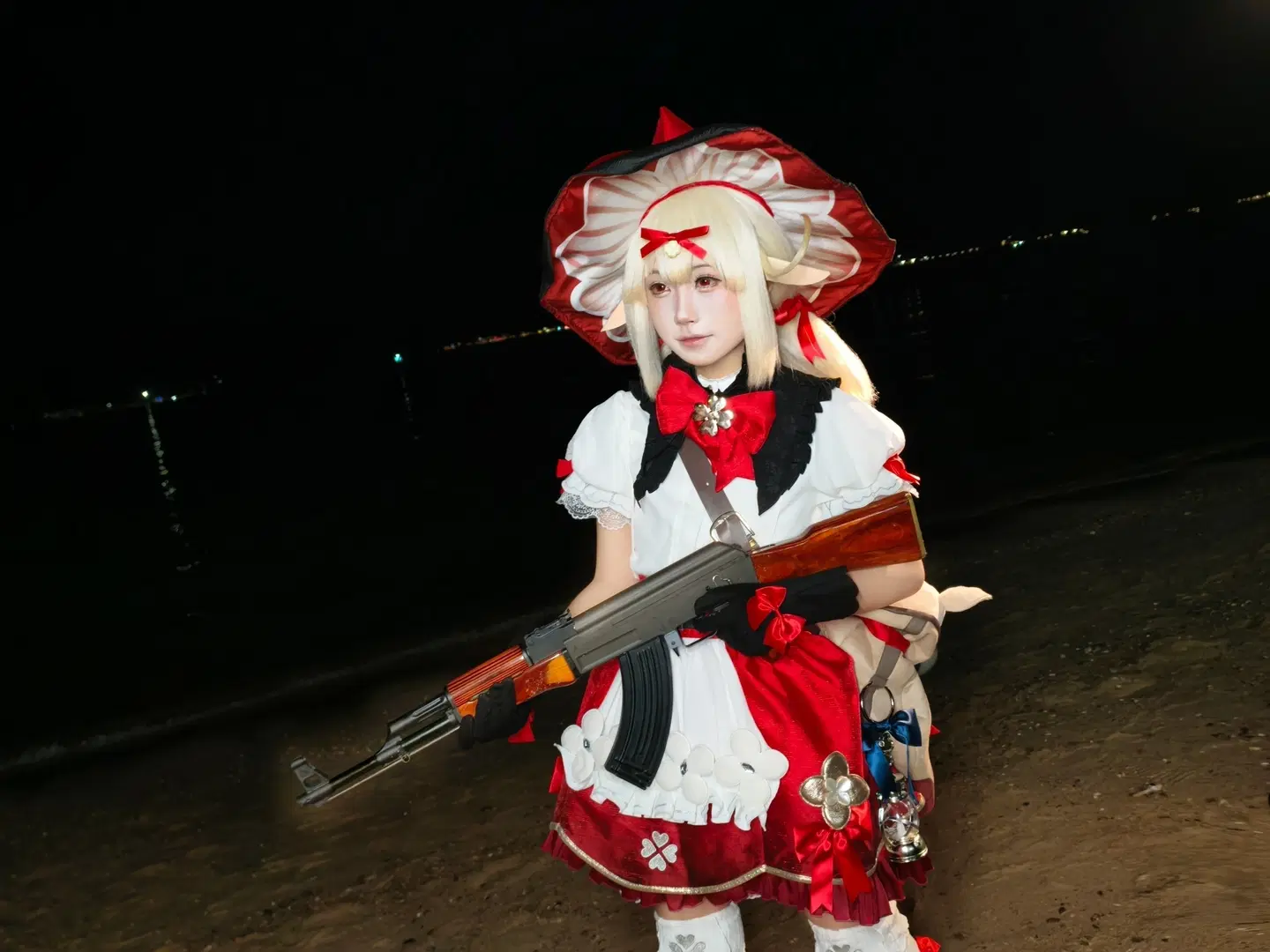 【Blonde pointed ears】Red and white dress: Night outdoor photography Record | Fantasy style cosplay by xiao猫 - Image 2