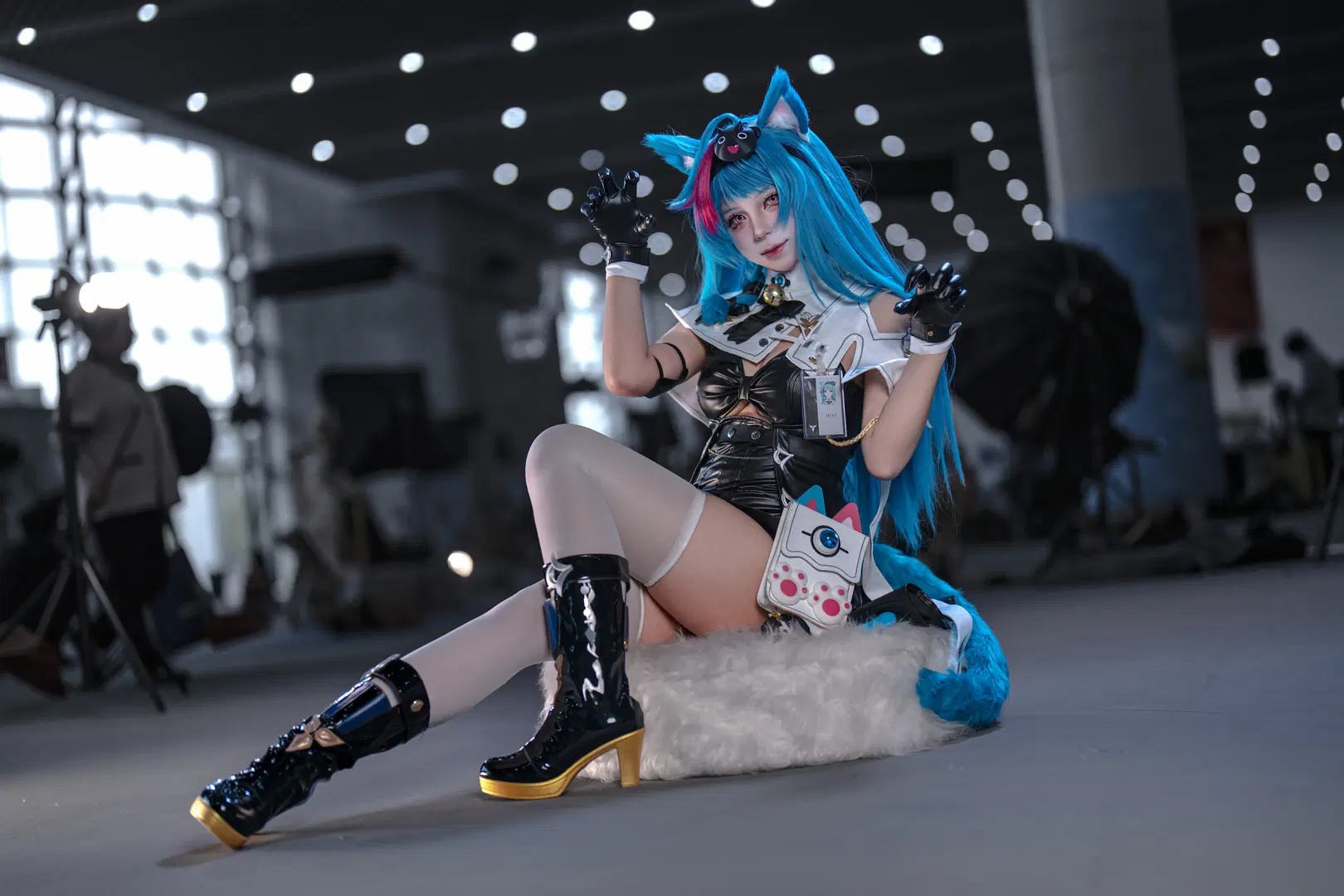 二次元摄影, 蓝发, 猫耳cos, 白丝cos, 机能风cos