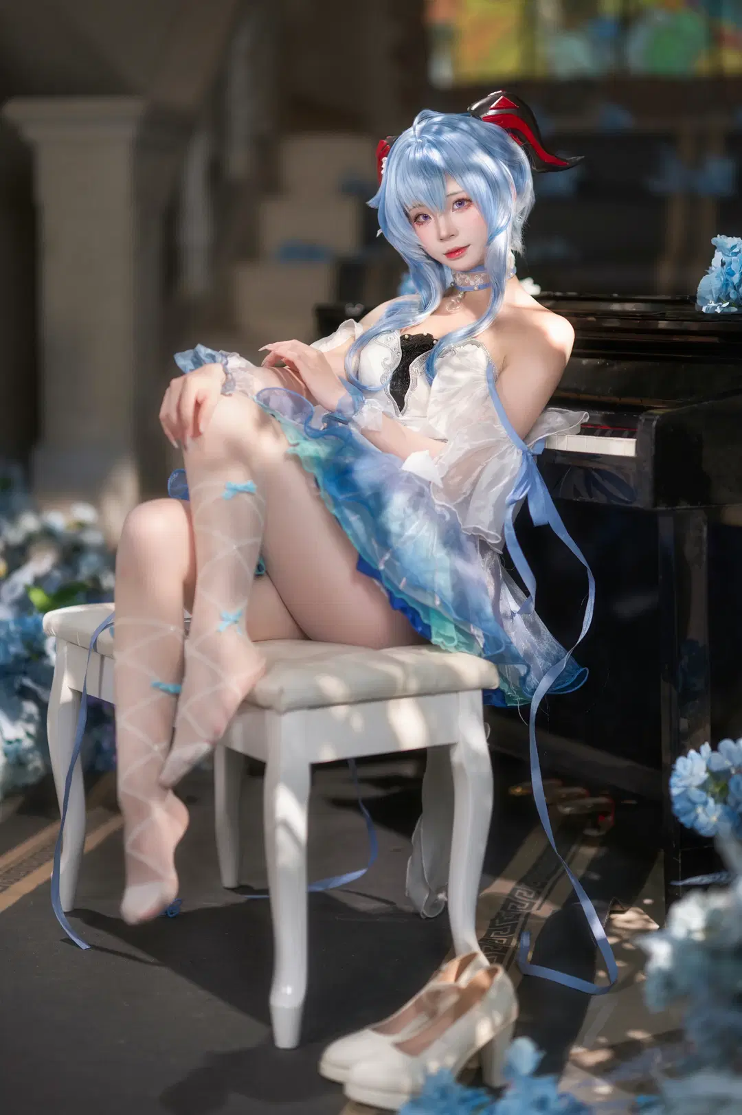 原神, 甘雨 コスプレ, 白ストッキング, コスプレ撮影, 二次元ファッション