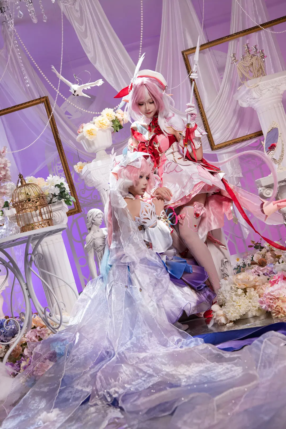 爱莉希雅cos, 昔涟cos, 双人cosplay, 丝袜, 梦幻婚纱