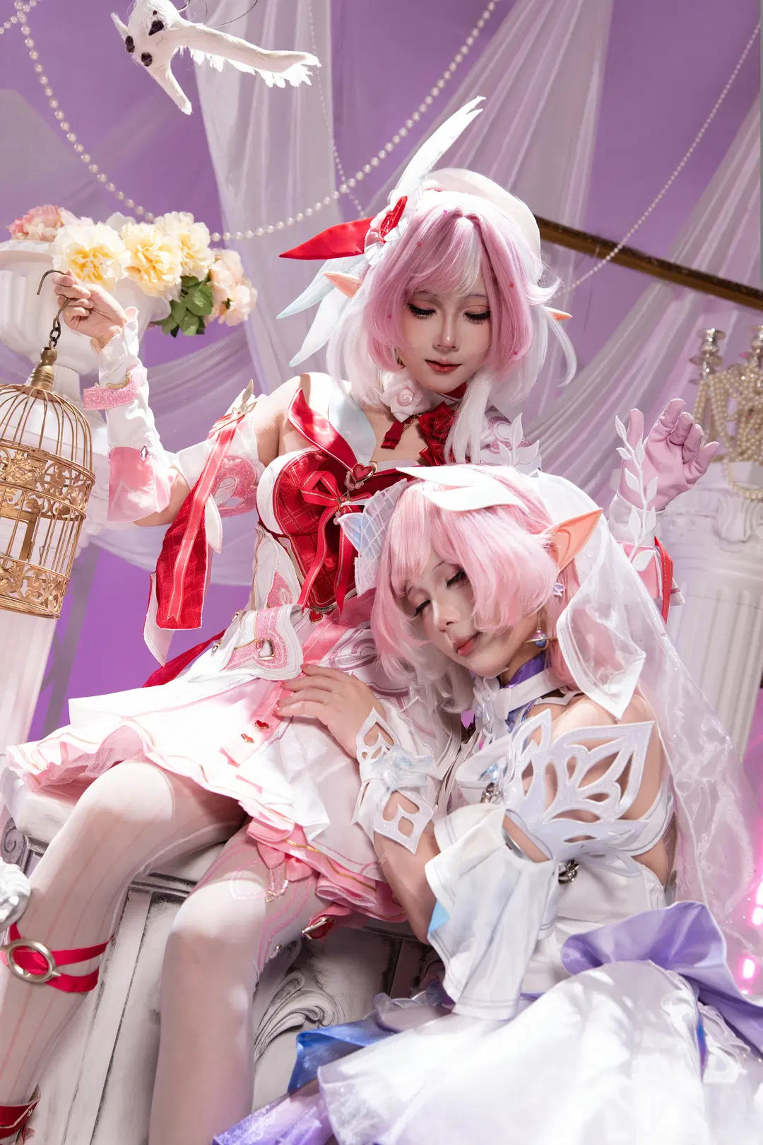 [Elysia Cosplay & Cyrene Cosplay] A Dreamlike Encounter: Violet Chiffon and Red-and-White Formal Attire by 颜微moke - Image 2