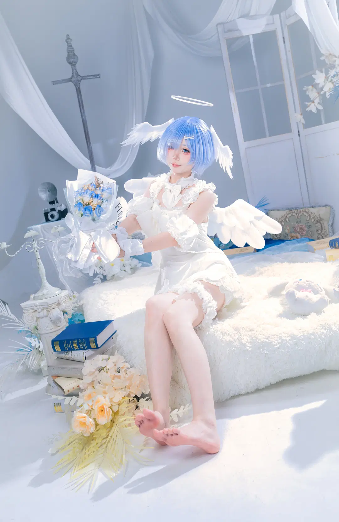 蕾姆cos, 蓝发少女, 蕾姆天使, 蕾姆睡衣, 纯白写真